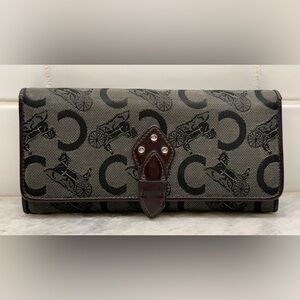 CELINE Vintage Macadam Logo Canvas/Patent Leather Long Flap Snap Wallet